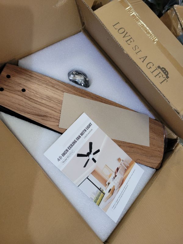 Photo 1 of Ayaoty Ceiling Fans with Lights, 48 inch Low Profile Ceiling Fan with Light and Remote Control, Flush Mount RGB Dimmable Light, Noiseless, Brown Ceiling Fan for Bedroom Indoor/Outdoor Use