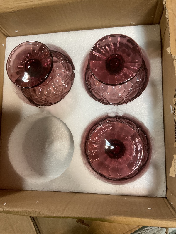 Photo 1 of * THREE PIECES ONLY * VanEnjoy Purple Vintage Pressed Pattern Glass Ice Cream Cups/Dessert Bowls - Set of 4,12 Oz