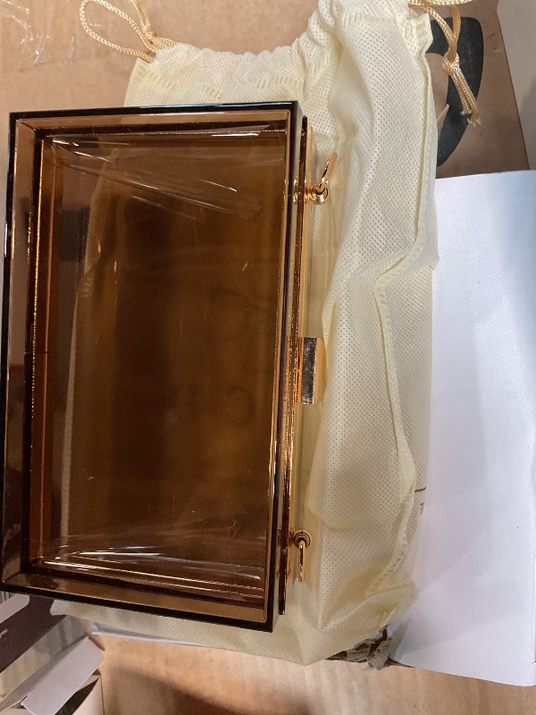 Photo 1 of * NO CHAIN * WJCD Clear Acrylic Crossbody Purse - Stadium Approved Box Clutch with Gold Chain, Small Transparent Evening Bag for Women (Tawny)