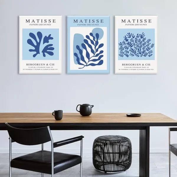 Photo 1 of **PHOTO FOR REFERNCE** Blue Matisse Wall Art Canvas Boho Flower Set Of 3 Minimalist Plant Leaves Painting Abstract Pictures Aesthetic Prints Home Decor For Living Room Bedroom Bathroom 12"X16" Framed