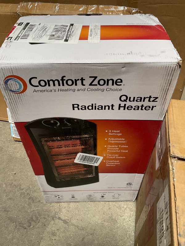 Photo 1 of **FOR PARTS ONLY/ NON-FUNCTIONAL** Comfort Zone Space Heaters for Indoor Use, Portable Electric Heater, Adjustable Thermostat, Infrared Heat, Quartz Tower Space Heater with 2 Heat Settings, Bedroom Heater, Black