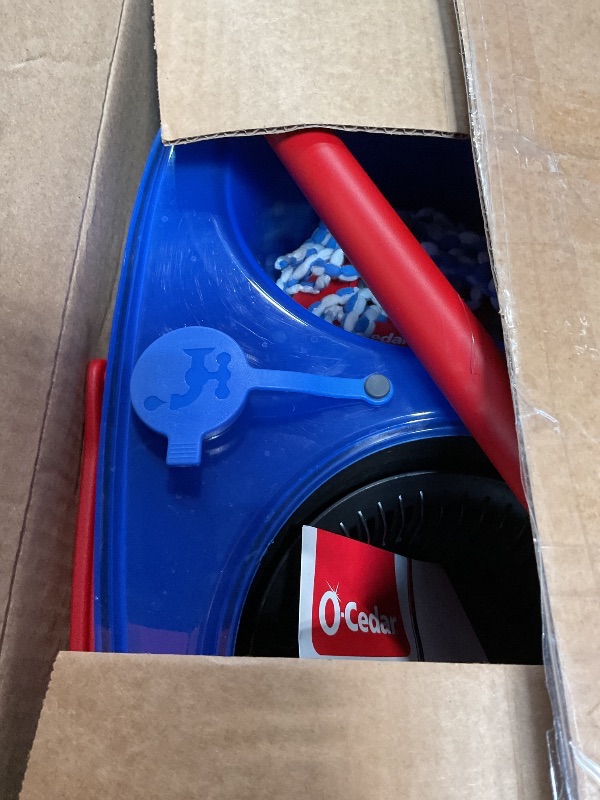 Photo 1 of ** MISSING MOP HEAD AND REFILLS** O-Cedar EasyWring Microfiber Spin Mop & Bucket Floor Cleaning System + 2 Extra Refills, Red/Gray