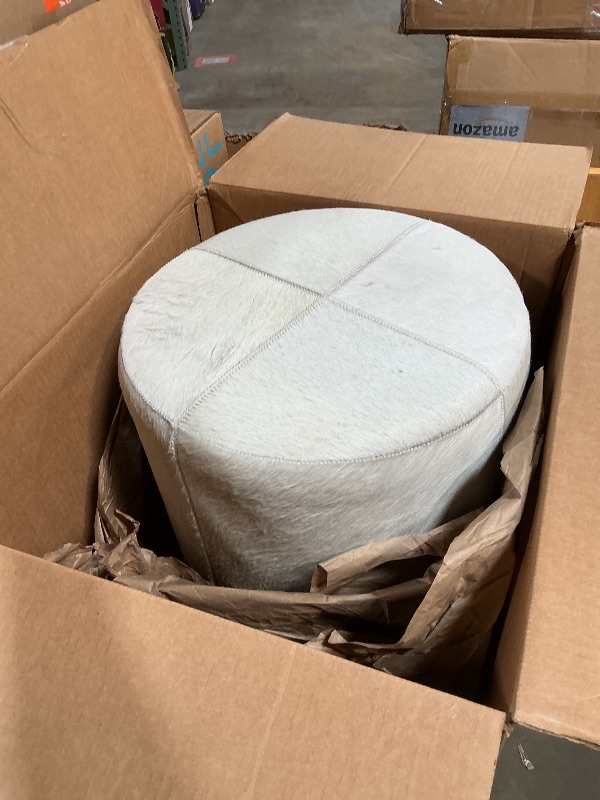 Photo 1 of **MINOR DAMAGE TO BASE** Deco 79 Leather Living Room Stool Patchwork Ottoman with Silver Metal Base, Foot Stool 19" x 19" x 17", Gray