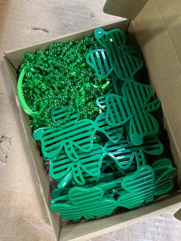 Photo 1 of 152Pcs St. Patricks Day Accessories Party Favor Set, Shamrock Glasses, Irish Themed Tattoo Stickers, Coins, Bracelets and Necklaces Irish Decor Favors Set for Home Saint Patrick Themed Party Supplies