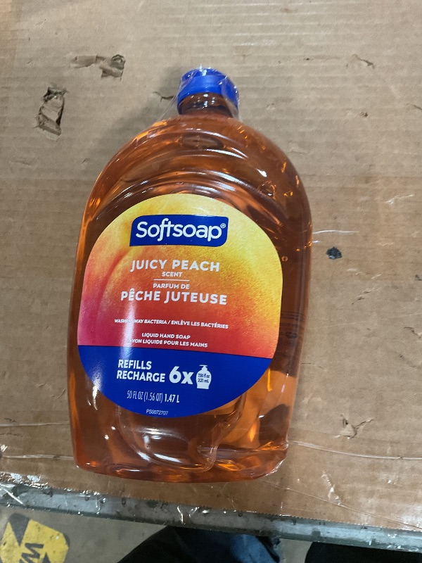 Photo 1 of ***BROKEN LID*** Softsoap Juicy Peach Liquid Hand Soap, Kitchen and Bathroom Hand Soap, Rich Fruity Scent, 50 fl oz Refill Bottle
