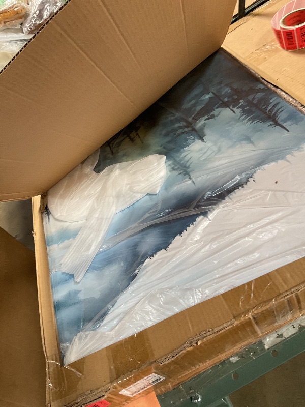 Photo 1 of ***ITEM IS CUT IN PICTURE AREA***DAMAGED***Celestdeco Blue Ridge Mountains Forest Framed Canvas Wall Art Set, Natural Landscape Wall Decor, Green Pine Trees Wall Painting, Woodland Artworks for Living Room, Bedroom, Dining Room - 24"x36"x3