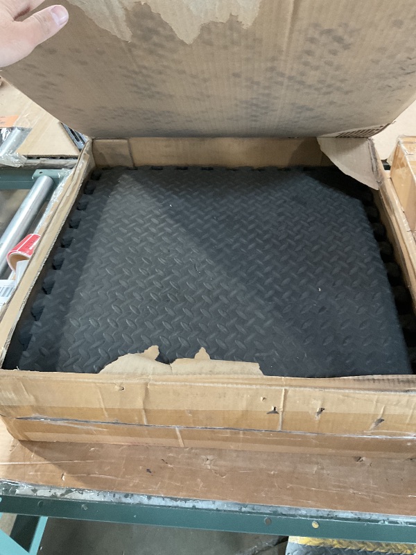 Photo 1 of ***DIRTY ***  VEVOR 0.56Inch 48sq.ft 12 Tiles Gym Flooring for Home Gym, Rubber Top with High Density EVA Foam, 25 x 25In Gym Floor Exercise Equipment Mats, Interlocking Gym Mats, Puzzle Workout Mats, Black & Gray