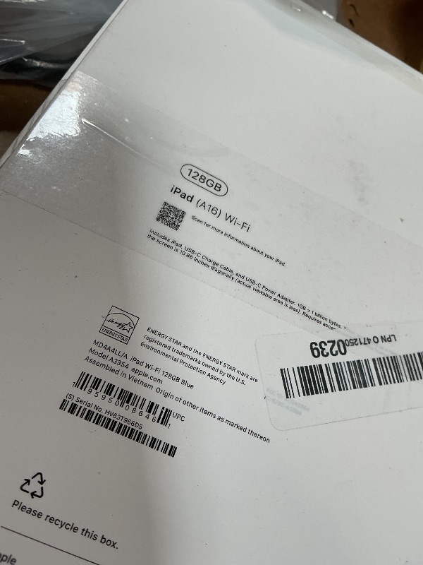 Photo 1 of ***PASSCODE LOCKED FROM PREV USER*** Apple iPad 11-inch: A16 chip, 11-inch Model, Liquid Retina Display, 128GB, Wi-Fi 6, 12MP Front/12MP Back Camera, Touch ID, All-Day Battery Life — Blue