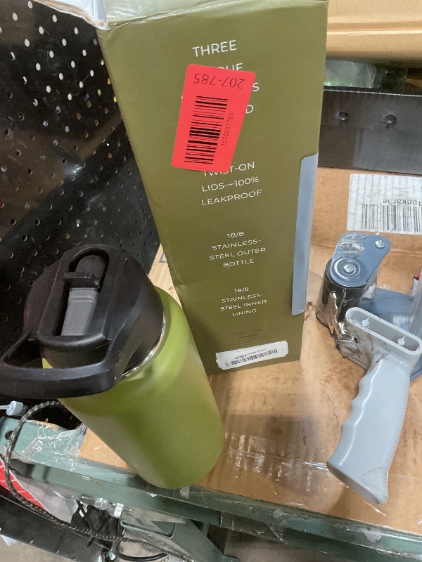 Photo 1 of ** one cap only**FineDine Water Bottle - Stainless Steel Insulated Water Bottle with Straw Lid, Flip Lid & Wide-Mouth Cap - Keeps Hot and Cold - 32 Oz / 946ml - Army Green