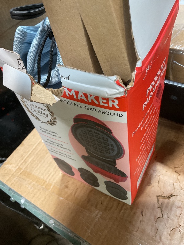 Photo 1 of *** FOR PARTS ONLY / BROKEN PIECES / NON-FUNCTIONAL** Baker's Friend 4 in 1 Mini Waffle Maker with Removable Plates, Set Includes Mini Pancake, Donut, Heart Shape Waffle Makers, Compact Size, Recipe Included, Red