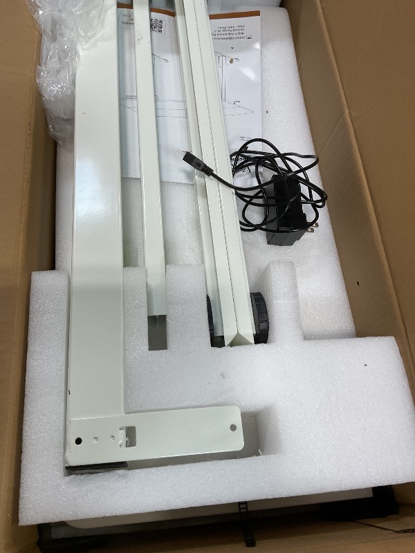 Photo 1 of **SCRATCHES**Veken 55 Inch Large Electric Standing Desk,Sit to Stand Up, Heights Adjustable, Work Home Office Computer Table for Study, Walking Pad, Writing, and Games, Wooden Desktop Desks, White