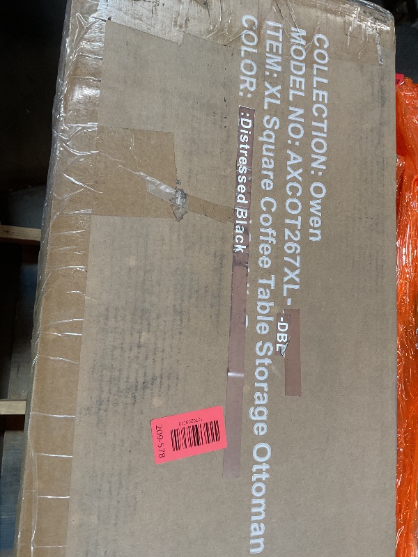 Photo 1 of **SCRATCH**SIMPLIHOME Owen XL Square Coffee Table Storage Ottoman - 40 inch Wide Upholstered Vegan Leather Lift-Top Ottoman in Distressed Black, Mid-Century Modern Ottoman for Living Room with Ample Storage