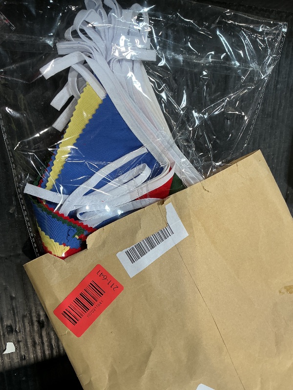 Photo 1 of **PARTIAL SET/ MISSING PIECES** 32Ft Super Mario Party Decorations Red Blue Yellow Green Carnival Circus Clown Triangle Flag Pennant Bunting Banner Fabric Garland Streamers for Kids Mario Birthday Baby Shower Outdoor Garden Decor