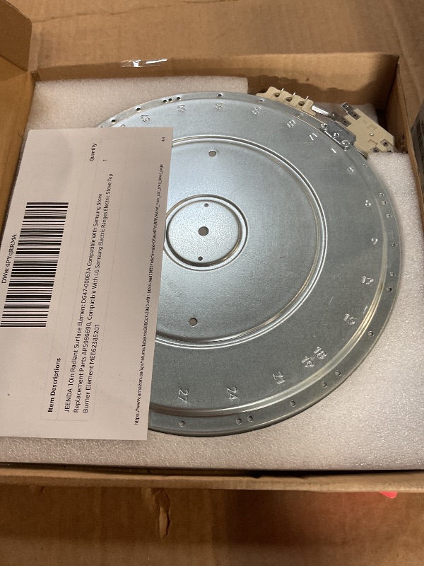 Photo 1 of ***FOR PARTS ONLY/ HAS DAMAGED PIECE*** JEENDA 10in Radiant Surface Element DG47-00063A Compatible With Samsung Stove Replacement Parts AP5986690, Compatible With LG Samsung Electric Ranges Electric Stove Top Burner Element MEE62385201