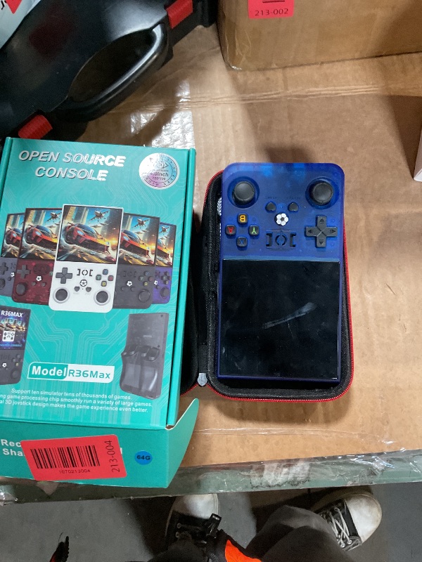 Photo 1 of ?R36MAX 4000mAh Portable Rechargeable Handheld Retro Game Console,Comfort Non-Slip Handheld Standing Retro Game Console with 64G TF Car,4.0-inch Screen,for Office,Blue