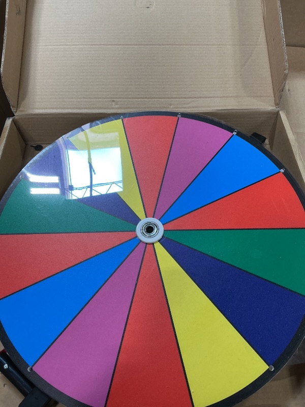 Photo 1 of **FOR PARTS ONLY/BROKEN*** T-SIGN 18 Inch Heavy Duty Spinning Prize Wheel - 14 Slots Color Tabletop Roulette Wheel of Fortune - with Dry Erase Marker and Eraser Win The Fortune Spin Game for Carnival & Trade Show (Multicolor)