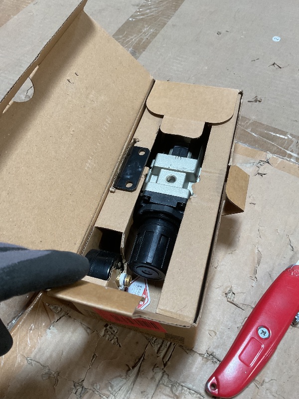 Photo 1 of ** scrapes from transport**SNS Compressed Air Filter Regulator Piggyback Combo 3/8''NPT- Poly Bowl with Metal Guard, Semi-auto Drain, Bracket, Gauge AW3000-N03A