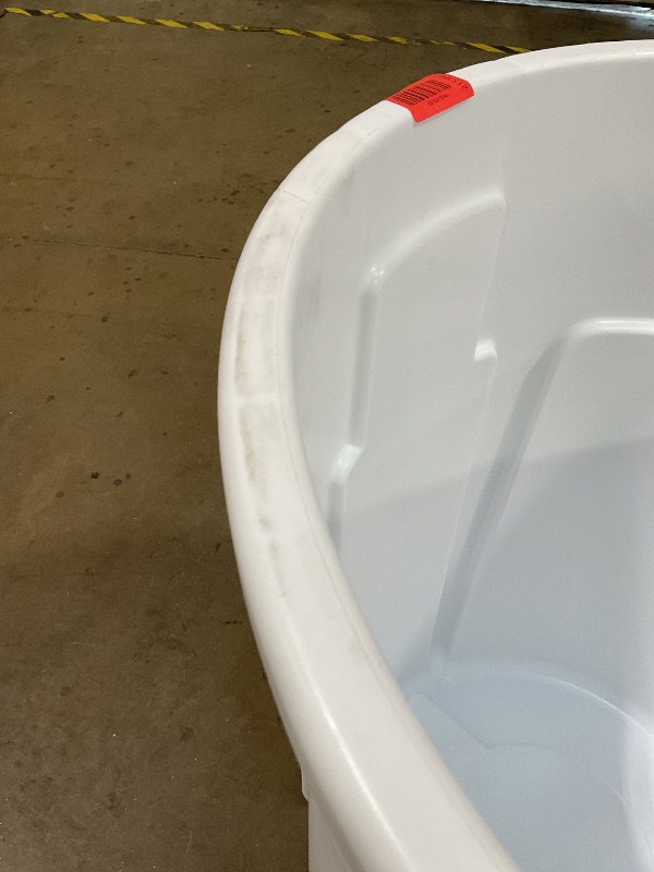 Photo 1 of **DIRT FROM TRANSPORT **Rubbermaid Commercial Products BRUTE Heavy-Duty Round Vented Trash Can Without Lid, 55-Gallon, White, for Landscapers/Construction/Restaurant/Stadium/Back of House/Office/Warehouse/Home