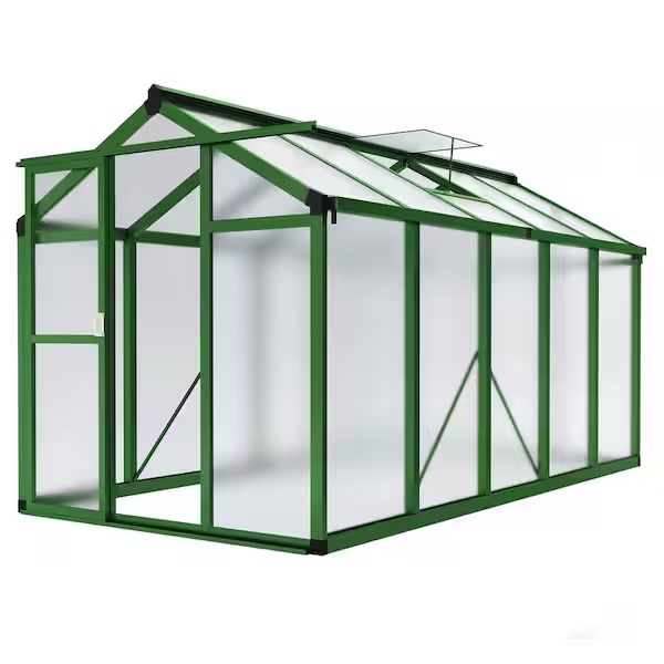 View 1 of ** one box and loose parts. Connection piece broken, selling for parts. **Garvee 6x10 FT Greenhouse for Outdoors, Polycarbonate Greenhouse with Quick Setup Structure and Roof Vent, Aluminum Greenhouses Heavy Duty for Garden