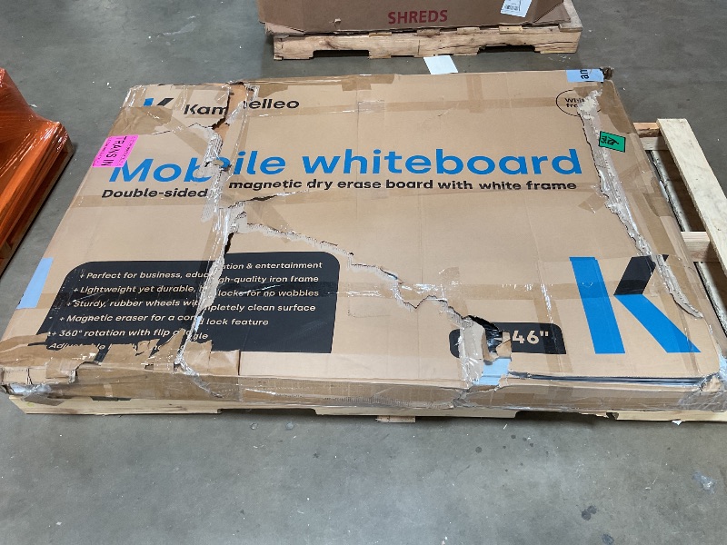 Photo 1 of **HAS A BIG DENT*** Rolling Dry Erase Board 60 x 46 - Large Portable Magnetic Whiteboard with Stand - Double Sided Easel Style Whiteboard with Wheels - Mobile Standing White Board for Office, Classroom & Home