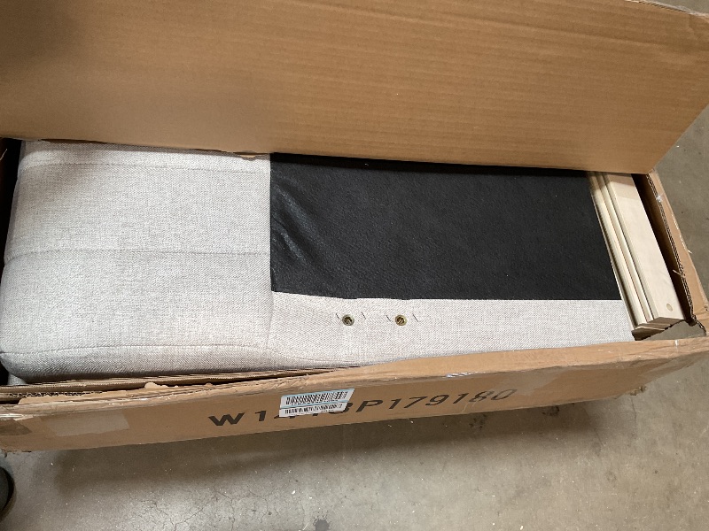 Photo 1 of *** INCOMPLETE SET/ BOX A ONLY*** Daybed with Two Drawers, Modern Linen Queen Size Day Bed Frame with Storage, Upholstered Sofa Bed with Stripes, Furniture for Bedroom Living Room Guest Room, No Box Spring Needed, Beige