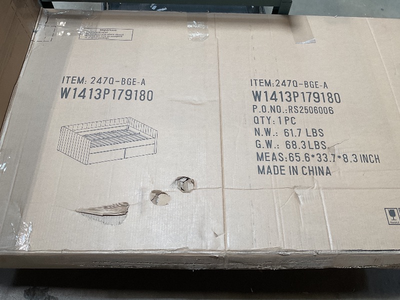 Photo 1 of *** INCOMPLETE SET/ BOX A ONLY*** Daybed with Two Drawers, Modern Linen Queen Size Day Bed Frame with Storage, Upholstered Sofa Bed with Stripes, Furniture for Bedroom Living Room Guest Room, No Box Spring Needed, Beige