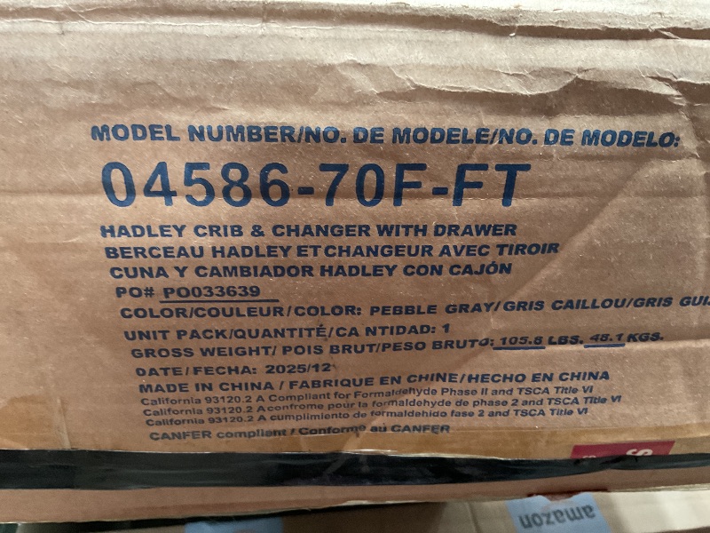 Photo 1 of ***DAMAGED***WOOD CHIPPED***
Graco Hadley 5-in-1 Convertible Crib & Changer – GREENGUARD Gold Certified, Fits Standard Crib Mattress, Converts to Toddler Bed and Full Bed, 4 Adjustable Mattress Heights (Pebble Gray)