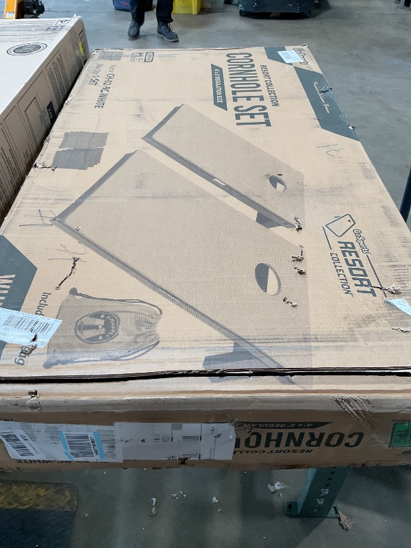 Photo 1 of ***MAJOR DAMAGE/ONE BOARD CRACKED***GoSports 4 x 2 ft Resort Collection All Weather Cornhole Board Set - Regulation Size - White DIY