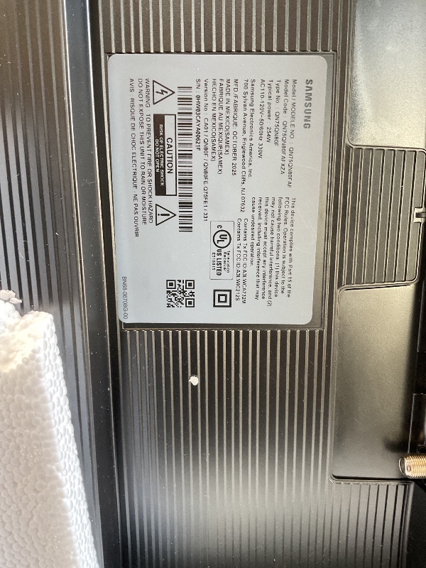 Photo 1 of *** USED/MISSING REMOTE, POWER CORD, AND HARDWARE***Samsung 75-Inch Class Neo QLED 4K QN80F Series, Vision AI, Mini LED Smart TV (2025 Model, 75QN80F) Neo Quantum HDR, Object Tracking Sound Lite w/Dolby Atmos, NQ4 AI Gen2 Processor, Alexa Built-in