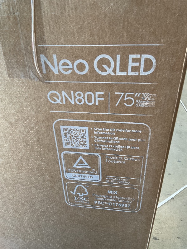 Photo 1 of *** USED/MISSING REMOTE, POWER CORD, AND HARDWARE***Samsung 75-Inch Class Neo QLED 4K QN80F Series, Vision AI, Mini LED Smart TV (2025 Model, 75QN80F) Neo Quantum HDR, Object Tracking Sound Lite w/Dolby Atmos, NQ4 AI Gen2 Processor, Alexa Built-in