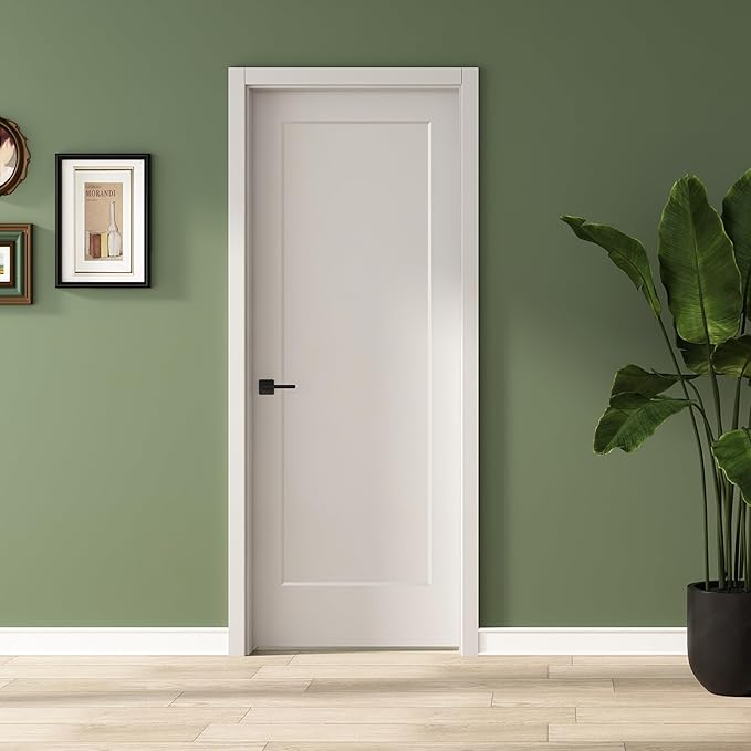 Photo 1 of *** PHOTO FOR REFERENCE ONLY/MAJOR DAMAGE*** BARNSMITH 30x80 in 1-Panel White Primed Molded Door Slab, Shaker Style Paintable Hollow Core Interior Door Panel, for Pocket, Swing, Sliding Door, Durable and Lightweight, No Assembly Required
