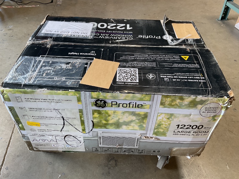 Photo 1 of *** USED/MAJOR DAMAGE/UNKNOWN MISSING PARTS OR HARDWARE ***GE Profile ClearView Inverter Window Air Conditioner Unit, 12,200 BTU, Energy Efficient Cooling up to 550 sq ft., Ultra Quiet, SMART Home Capable, Includes Remote, White