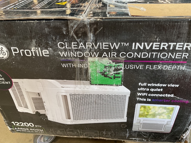 Photo 1 of *** USED/MAJOR DAMAGE/UNKNOWN MISSING PARTS OR HARDWARE ***GE Profile ClearView Inverter Window Air Conditioner Unit, 12,200 BTU, Energy Efficient Cooling up to 550 sq ft., Ultra Quiet, SMART Home Capable, Includes Remote, White