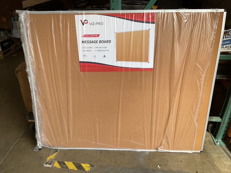 Photo 1 of *** MAJOR DAMAGE***VIZ-PRO Large Cork Bulletin Board, 60 X 48 Inches, Wall-Mounted Corkboard with Silver Aluminium Frame for School, Office, and Home 5' X 4'