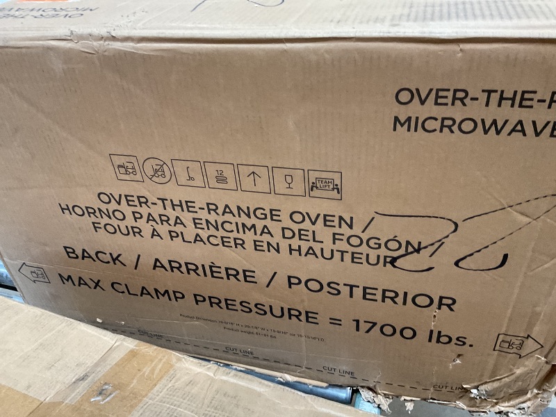 Photo 1 of **FOR PARTS ONLY/DAAMGED/ BOX IS DAMAGED*** GE 30" Over-the-Range Microwave, 1.6 Cu. Ft., 1000 Watts, 300 CFM Hood Vent, LED Lighting, Auto Defrost, Easy Mount Install, Stainless Steel, JVM3160RFSS