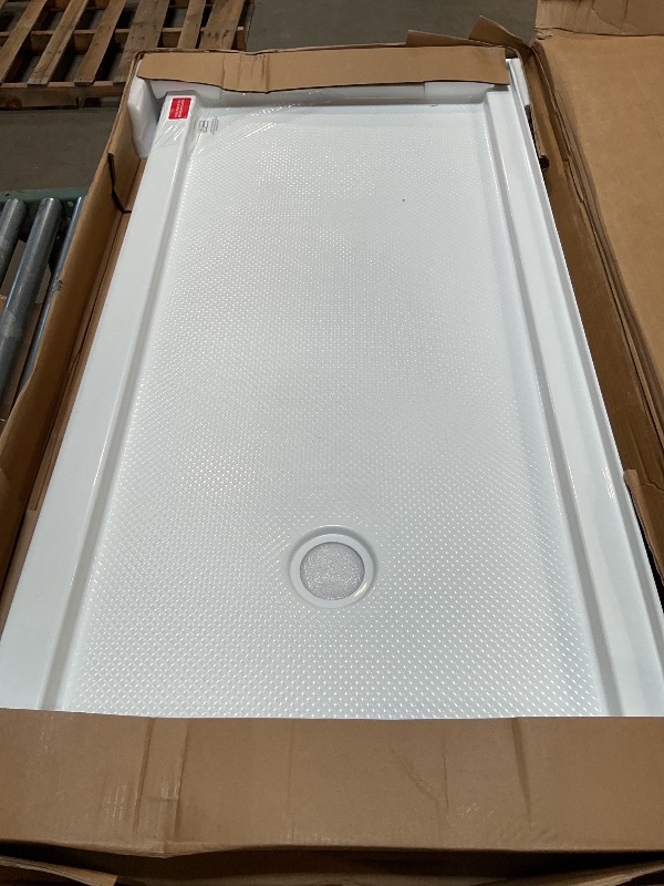 View 3 of **HAS A CRACKED CORNER*** DreamLine SlimLine 30 in. D x 60 in. W x 2 3/4 in. H Right Drain Single Threshold Shower Base in White, DLT-1130602