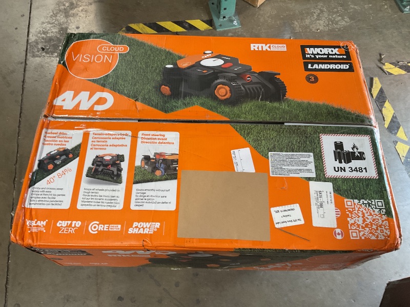 Photo 1 of *** USED/MINOR DAMAGE***Worx Landroid Vision Cloud 4WD Robot Lawn Mower, No Perimeter Wire Robot Mower for 1 Acre, AI Obstacle Avoidance + RTK Cloud Navigation, 84% Slope, Auto Mapping, App Control, Cut-to-Zero, WR344