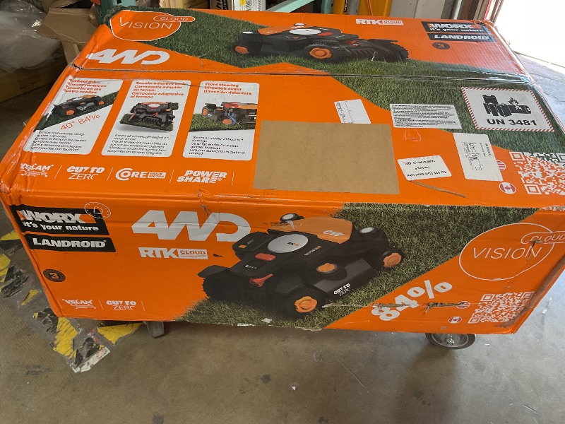 Photo 1 of *** USED/MINOR DAMAGE***Worx Landroid Vision Cloud 4WD Robot Lawn Mower, No Perimeter Wire Robot Mower for 1 Acre, AI Obstacle Avoidance + RTK Cloud Navigation, 84% Slope, Auto Mapping, App Control, Cut-to-Zero, WR344