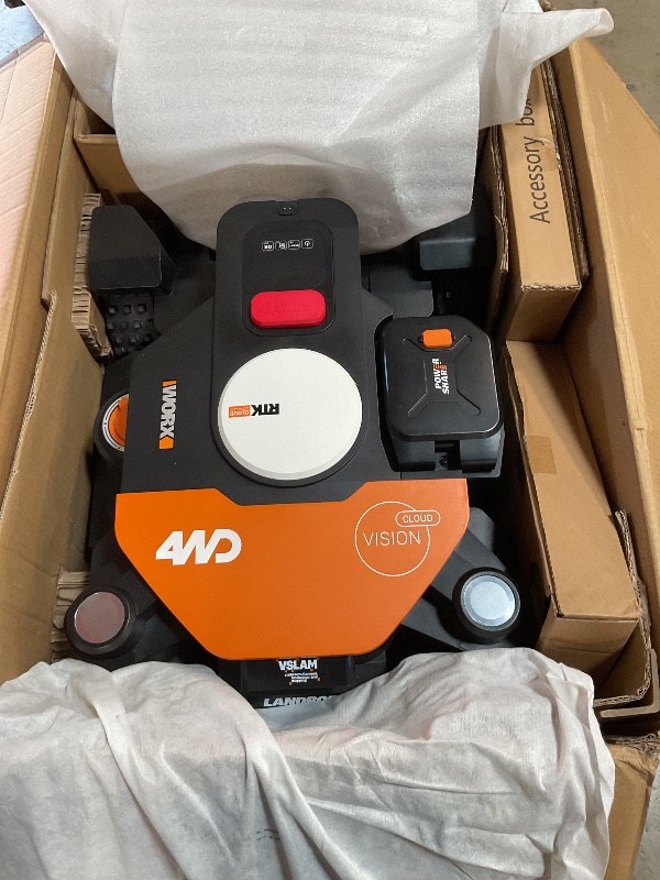 Photo 1 of *** USED/MINOR DAMAGE***Worx Landroid Vision Cloud 4WD Robot Lawn Mower, No Perimeter Wire Robot Mower for 1 Acre, AI Obstacle Avoidance + RTK Cloud Navigation, 84% Slope, Auto Mapping, App Control, Cut-to-Zero, WR344