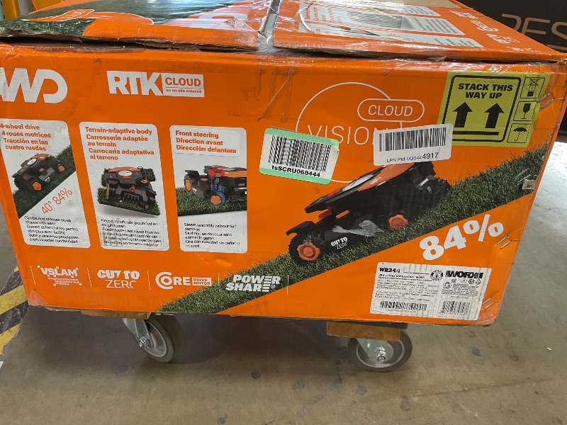 Photo 1 of *** USED/MINOR DAMAGE***Worx Landroid Vision Cloud 4WD Robot Lawn Mower, No Perimeter Wire Robot Mower for 1 Acre, AI Obstacle Avoidance + RTK Cloud Navigation, 84% Slope, Auto Mapping, App Control, Cut-to-Zero, WR344
