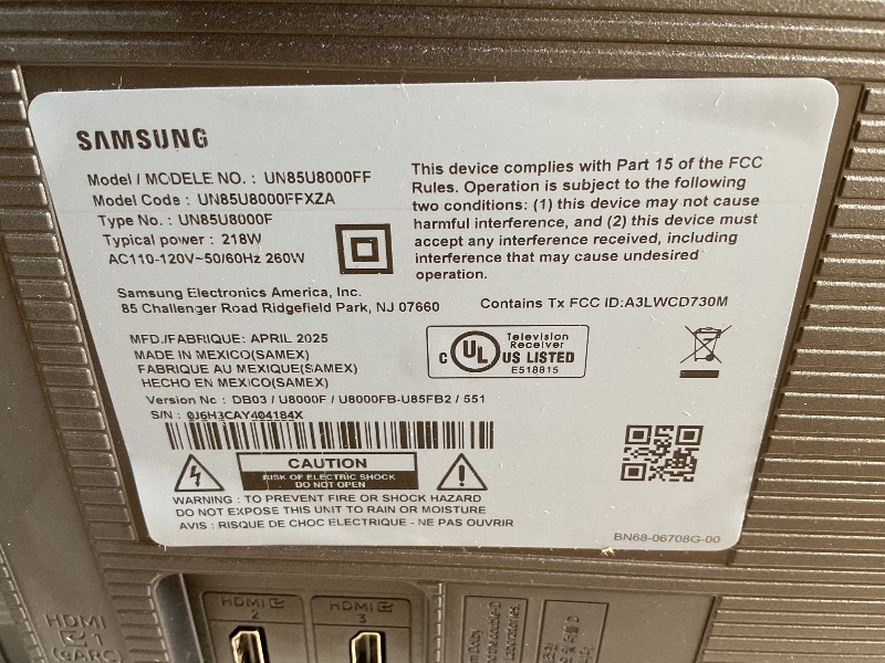 Photo 1 of *** MAJOR DAMAGE/USE FOR PARTS ONLY***Samsung 85-Inch Class Crystal UHD U8000F 4K Smart TV (2025 Model) Endless Free Content, Crystal Processor 4K, MetalStream Design, Knox Security, Alexa Built-in