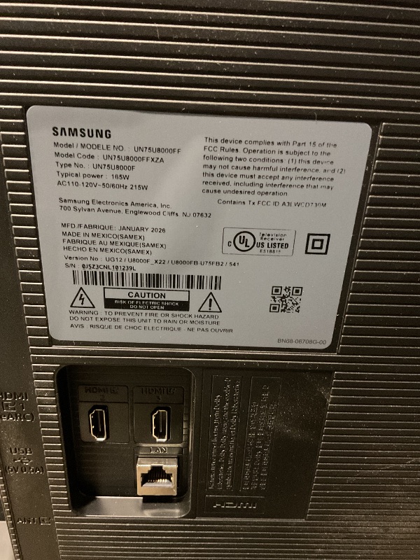 Photo 1 of *** MAJOR DAMAGE/USE FOR PARTS ONLY***Samsung 75-Inch Class Crystal UHD U8000F 4K Smart TV (2025 Model) Endless Free Content, Crystal Processor, MetalStream Design, Knox Security, Alexa Built-in