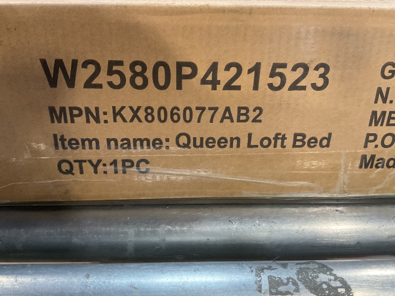 Photo 1 of *** PARTIAL SET***KEIKI Queen Size Metal Loft Bed Frame with Convertible Staircase, Built-in Storage Shelves and Wardrobe, Loft Bed with Solid Slats, Guardrail, No Box Spring Required, Easy Assembly, for Bedroom, Black
