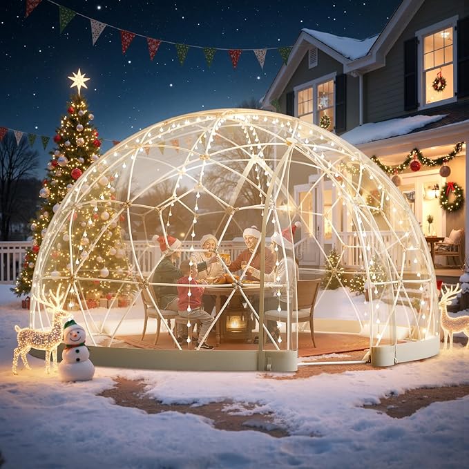 Photo 1 of *** PHOTO FOR REFERENCE ONLY/ USED/MINOR DAMAGE/UNKNOWN MISSING PARTS OR HARDWARE***VEVOR Garden Dome Tent, 12 x 7.2 ft Clear Bubble Tent House for 4–7 Person, Waterproof PVC Geodesic Dome Greenhouse with Ventilated Window, Outdoor Igloo