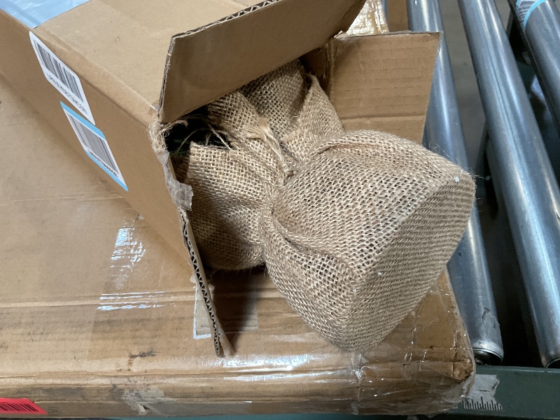 Photo 1 of 2 ft Mini Christmas Trees with Red Bow Base, 25 F5 LED Lights, 24" Decorated Burlap Artificial Tabletop Christmas Trees with Flocked Pine Cone