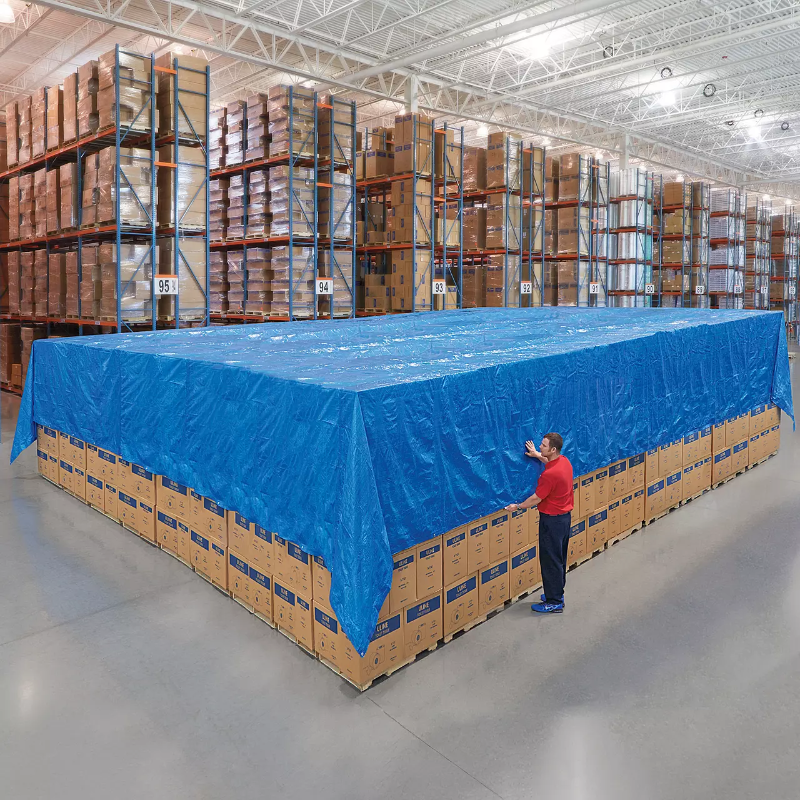 Photo 1 of ** PHOTOS & SIZING FOR ITEM REFERENCE EXACT SIZE UNKNOWN / Color BLACK **Standard Woven Poly Tarp - Blue, 60 x 60'
