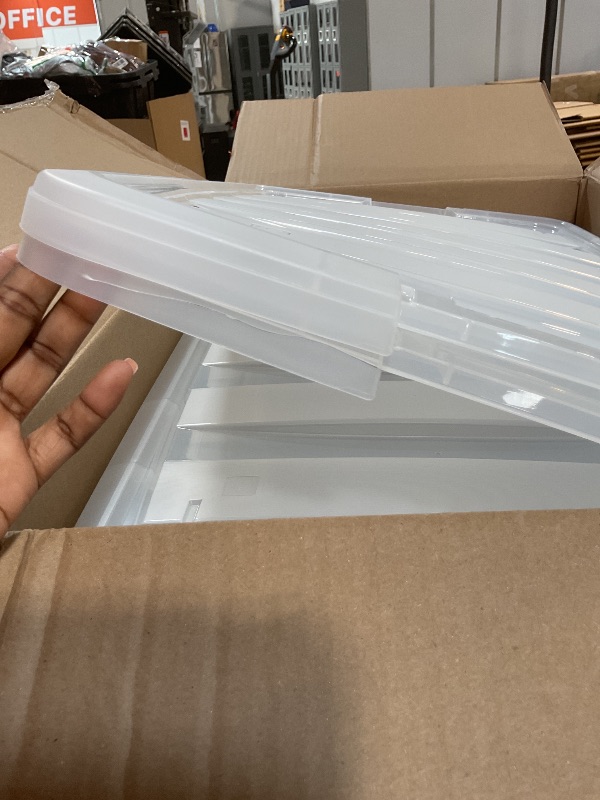 Photo 1 of **MINOR DAMAGES (cracked) IRIS USA 72 QT Plastic Storage Box with Lid and Latches - 4 Pack - BPA-Free, See-Through Organizing Solution, Durable Nestable Stackable Containers, Secure Pull Handle - Clear