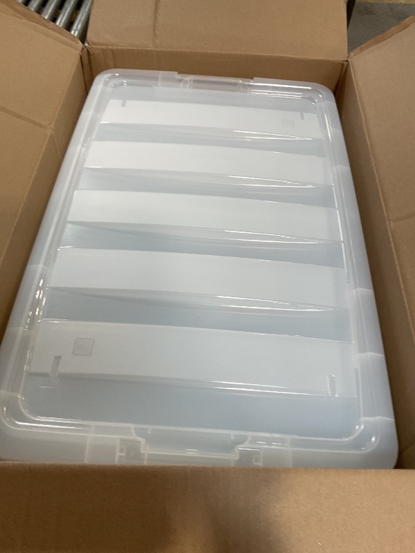 Photo 1 of **MINOR DAMAGES (cracked) IRIS USA 72 QT Plastic Storage Box with Lid and Latches - 4 Pack - BPA-Free, See-Through Organizing Solution, Durable Nestable Stackable Containers, Secure Pull Handle - Clear