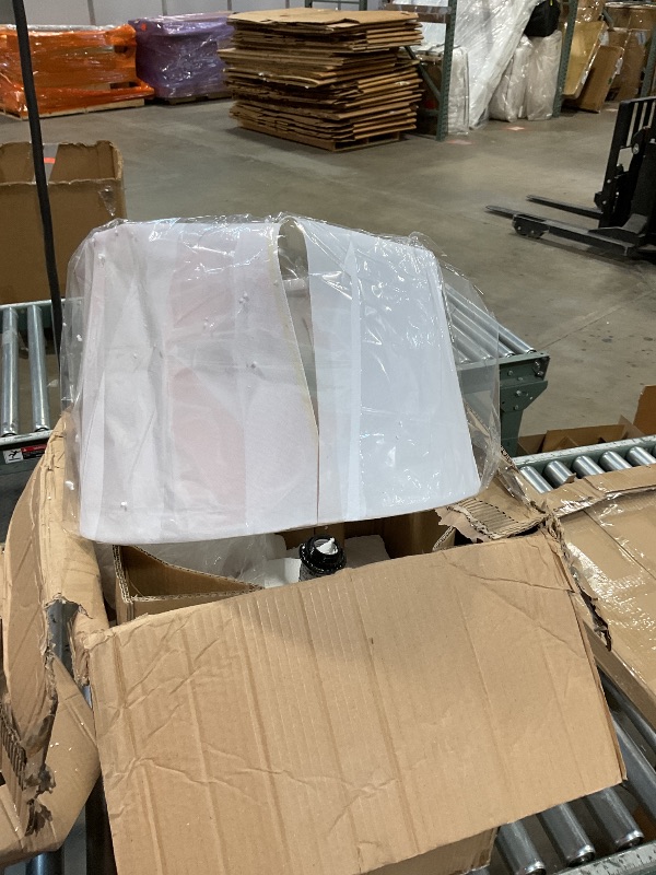 Photo 1 of **DAMAGE TO SHADE SEEN IN PHOTO**Deco 79 Cement Stone Room Table Lamp Pot Inspired Accent Lamp with Textured Exterior, Lamp 16" x 16" x 24", White