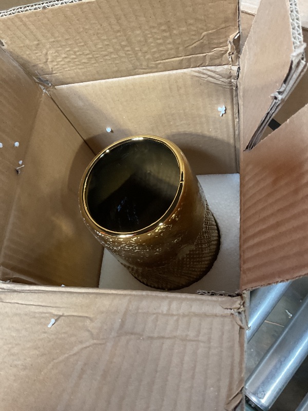 Photo 1 of 10.2" Ceramic Flower Vintage Vase - Gold Textured Metal Ceramic Vase for Farmhouse Modern Home Decor Pampas Grass Centerpieces Living Room Bedroom Office Decoration